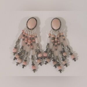 Pink Vintage Clip On Tassel Earrings